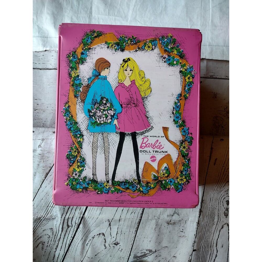 Vintage 1968 Mattel BARBIE DOLL Hot Pink Vinyl Storage Carry Case TRUNK Read